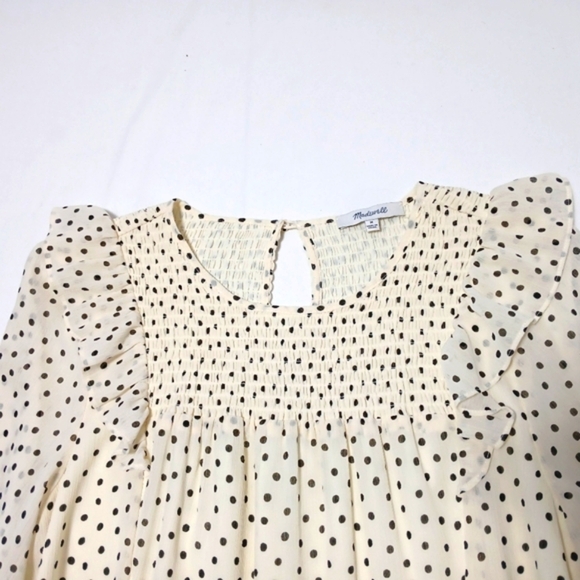 Madewell Smocked Ruffle- Shoulder Midi Dress In Inkbrush Dots. Size M - Picture 7 of 12